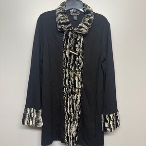 Vintage Frank Lyman Design Black and Cream Faux Fur Coat